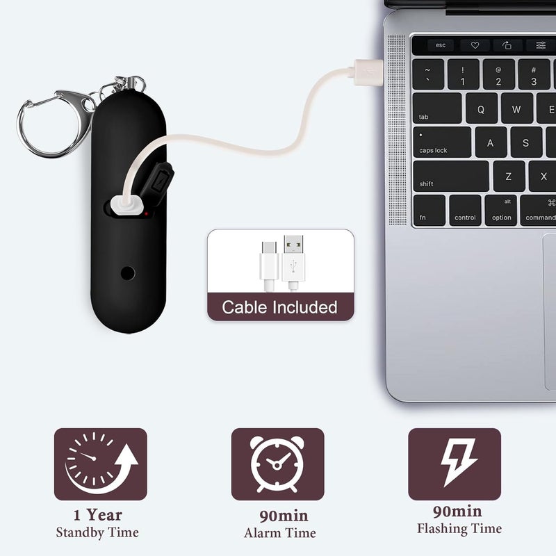 SaForFe Personal Safety Alarm - Waterproof Rechargeable Security Alarm - 140dB Extra Loud Siren & Strobe Light - Self Defense Keychain - Gift for Women, Teenagers, College Girls, Seniors (Black+Black) - Image 5